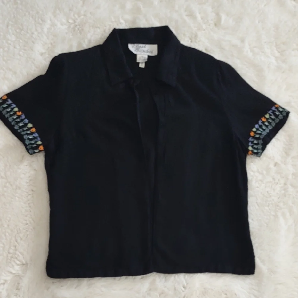 Sarah Elizabeth Black Short Sleeve Shirt with Embroidered Sleeves - Picture 17 of 17
